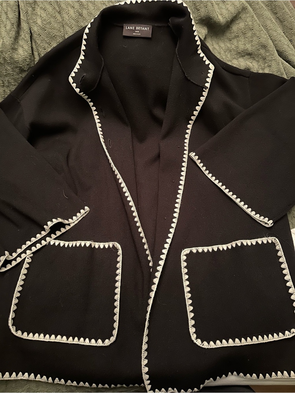 Lane Bryant Black Open-Front Jacket with Contrast Trim